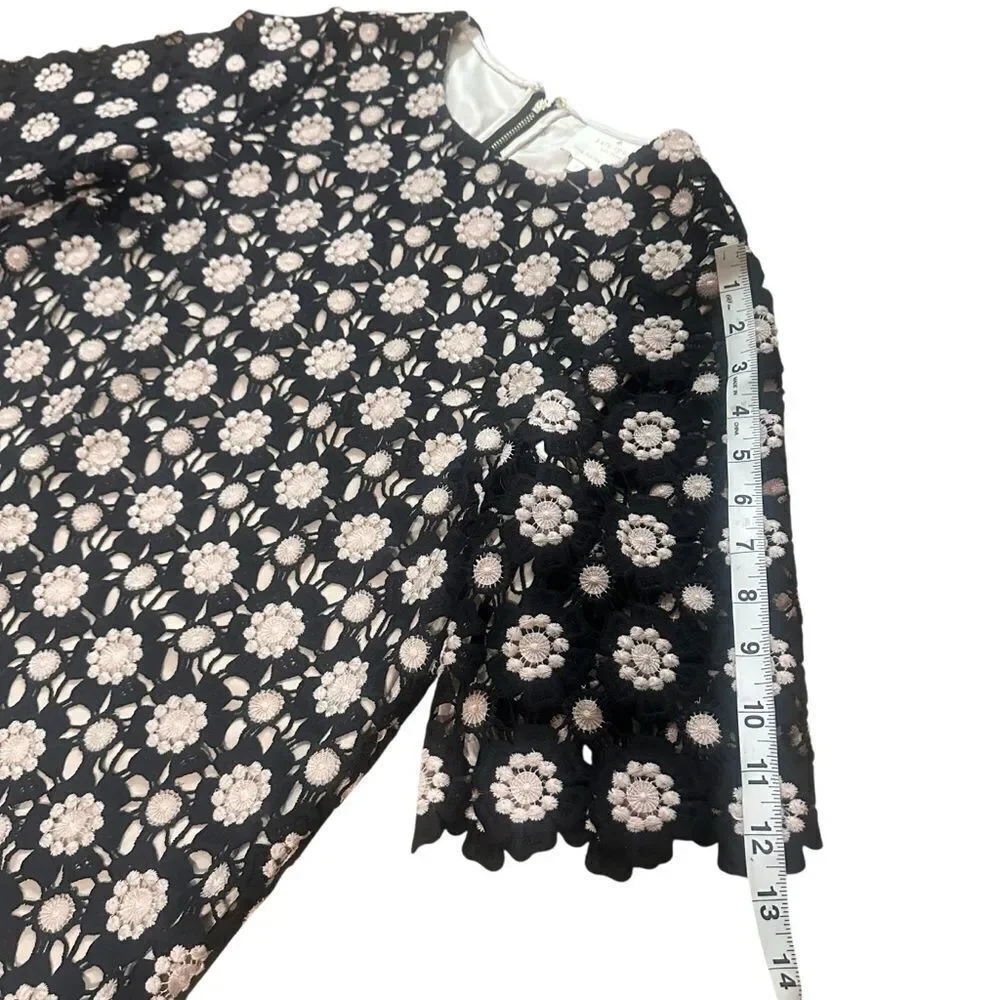 Kate Spade Black Pink Flower Lace Shift Dress Size 2